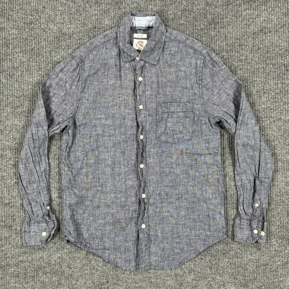 Panama Jack Mens Button Up Shirt Size Small Blue 100% Linen Long Sleeve